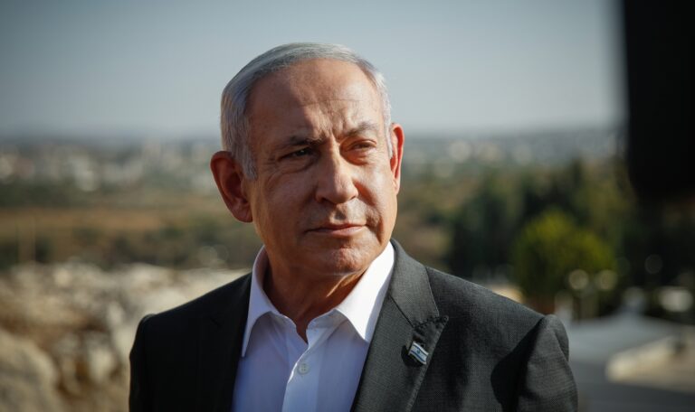 Israeli Prime Minister Benjamin Netanyahu visits near the Salem military post
