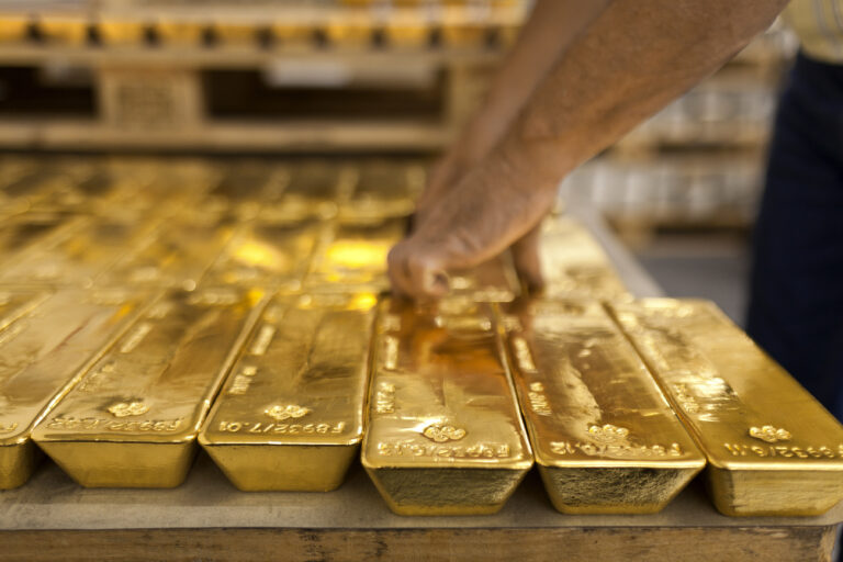 Gold bars at the bank vault of the 