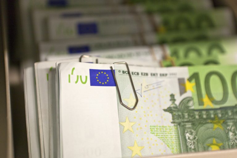 Bundles of bank notes of Euros at the bank vault of the 