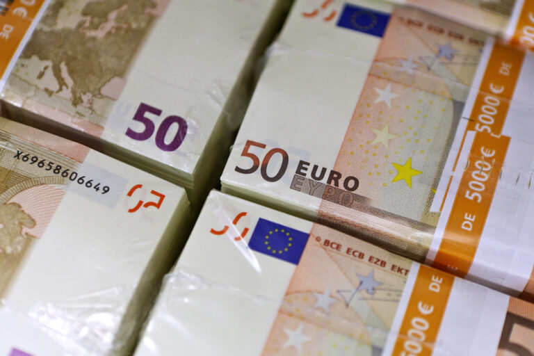 Bundles of bank notes of Euros at the bank vault of the 