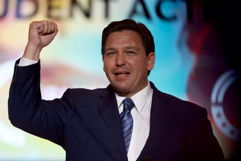 TAMPA, FLORIDA - JULY 22: Florida Gov. Ron DeSantis speaks during the Turning Point USA Student Action Summit held at the Tampa Convention Center on July 22, 2022 in Tampa, Florida. The event features student activism and leadership training, and a chance to participate in a series of networking events with political leaders. (Photo by Joe Raedle/Getty Images)