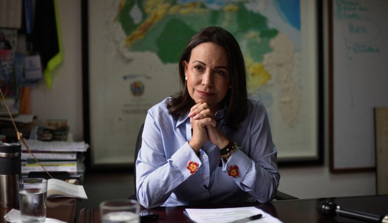 Venezuelan opposition leader Maria Corina Machado speaks to Reuters, in Caracas