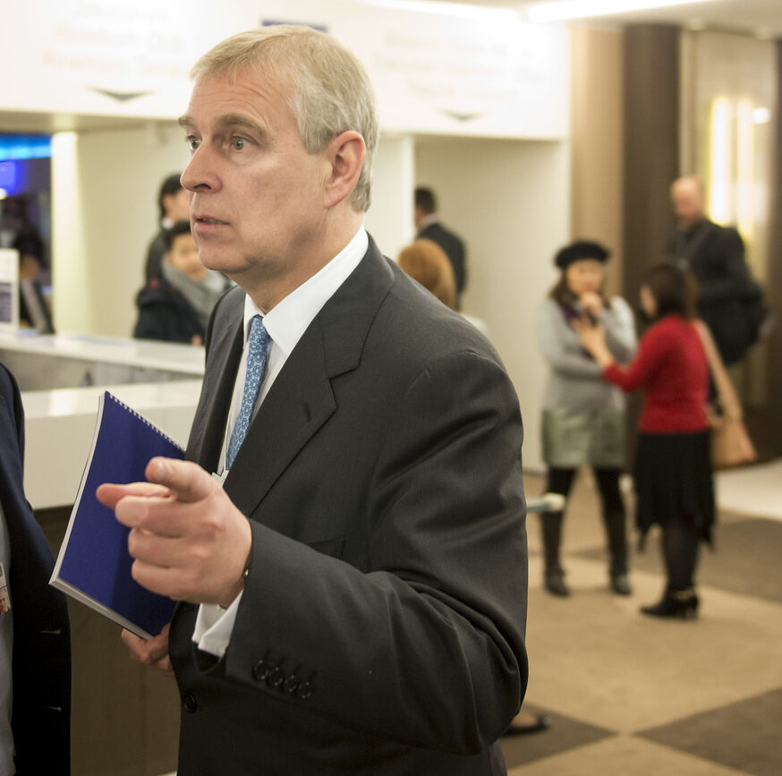 Britain's Prince Andrew, right, talks with Spanish businessman Rafael del Pino, left, during the 45th Annual Meeting of the World Economic Forum, WEF, in Davos, Switzerland, Thursday, January 22, 2015. The overarching theme of the Meeting, which takes place from 21 to 24 January, is 