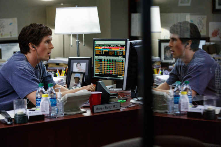 This photo provided by Paramount Pictures shows, Christian Bale as Michael Burry, in the film, 