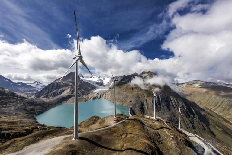 Wind turbines at the site of the highest wind park in Europe are pictured at the Griessee, near the Nufenenpass in the Swiss south Alpes, Valais, Switzerland, on September 23, 2016. The four wind turbines of this wind park were developed by the company SwissWinds GmbH and are inaugurated this Friday, September 30 2016. (KEYSTONE/Olivier Maire)
