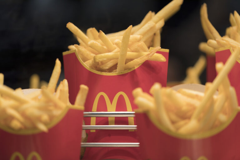 French fries in boxes pictured in the kitchen of a McDonald's restaurant in Hinwil, Canton of Zurich, Switzerland, on January 25, 2017. (KEYSTONE/Gaetan Bally)