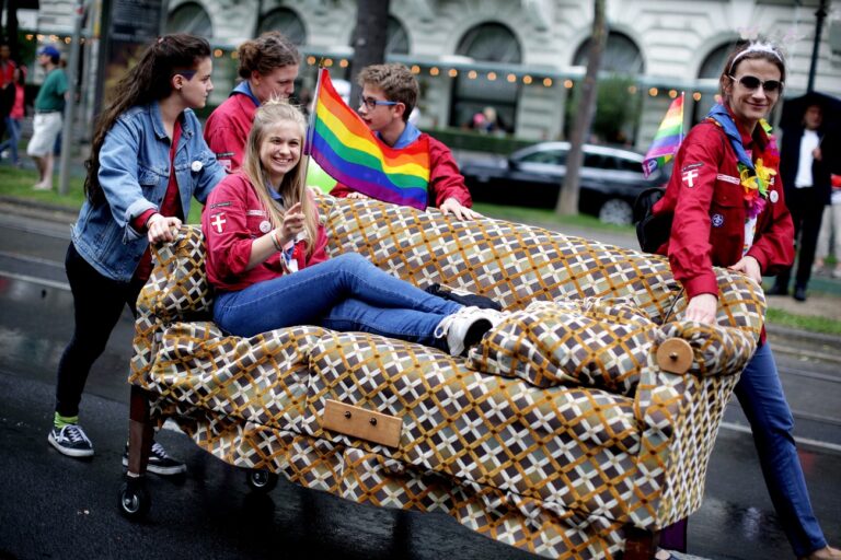 epa06034221 People attend the Vienna Pride and Rainbow Parade in Vienna, Austria, 17 June 2017. About 185,000 people participated in the parade of lesbian, gay, transgender, bi- and heterosexual community celebrating diversity and claiming for equality, according to organizers. EPA/LISI NIESNER