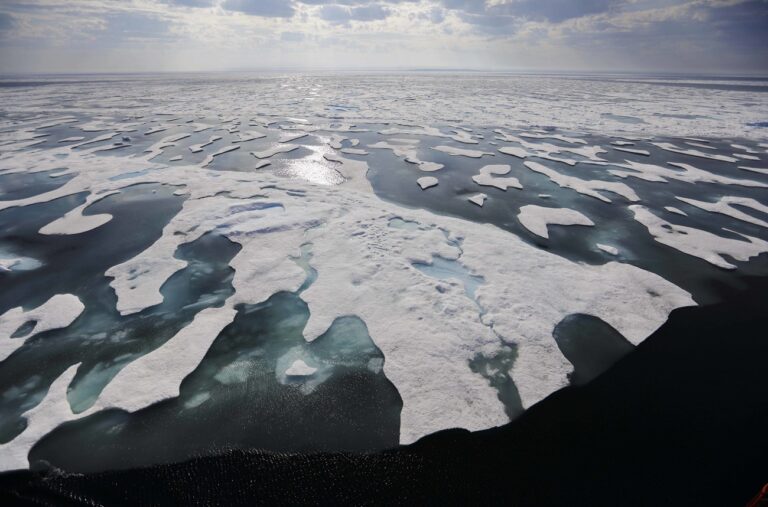 Sea ice melts on the Franklin Strait along the Northwest Passage in the Canadian Arctic Archipelago, Saturday, July 22, 2017. Because of climate change, more sea ice is being lost each summer than is being replenished in winters. Less sea ice coverage also means that less sunlight will be reflected off the surface of the ocean in a process known as the albedo effect. The oceans will absorb more heat, further fueling global warming. (AP Photo/David Goldman)