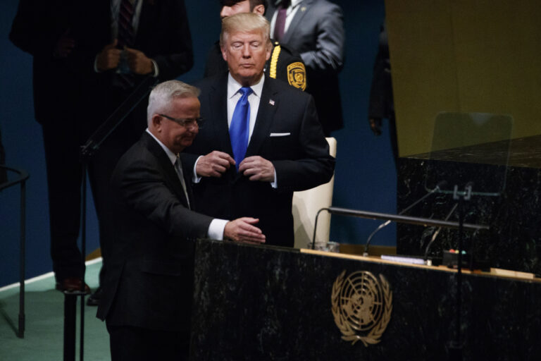 President Donald Trump arrives to deliver a speech to the United Nations General Assembly, Tuesday, Sept. 19, 2017, in New York. (AP Photo/Evan Vucci)