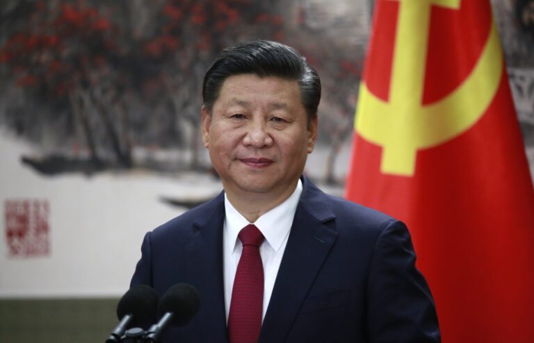 epa06287573 Chinese President and member of the Standing Committee of the Politburo Xi Jinping speaks at a press conference at the Great Hall of the People in Beijing, China, 25 October 2017. The members of the new top leadership in China represent the collective supreme power of the Chinese Communist Party for the next five years. EPA/HOW HWEE YOUNG