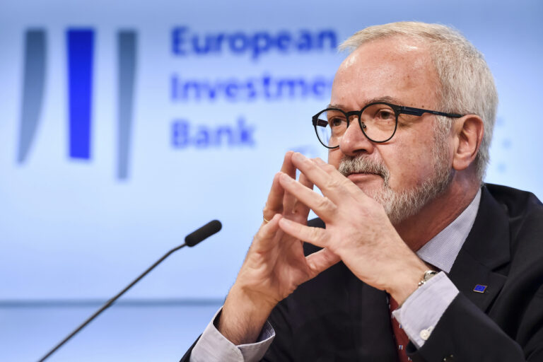 European Investment Bank President Werner Hoyer announces the 2017 EIB results during a media conference at the Europa building in Brussels on Thursday, Jan. 18, 2018. (AP Photo/Geert Vanden Wijngaert)