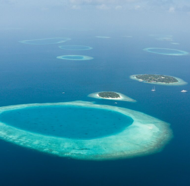 Aerial View of Bandos and Kuda Bandos Islands, North Male Atoll, Maldives