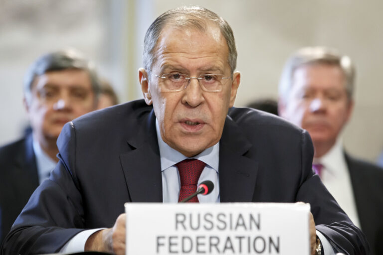 Russian Foreign Minister Sergei Lavrov delivers his statement, during the Geneva Conference on Afghanistan, at the European headquarters of the United Nations in Geneva, Switzerland, Wednesday, November 28, 2018. (KEYSTONE/POOL/Salvatore Di Nolfi)