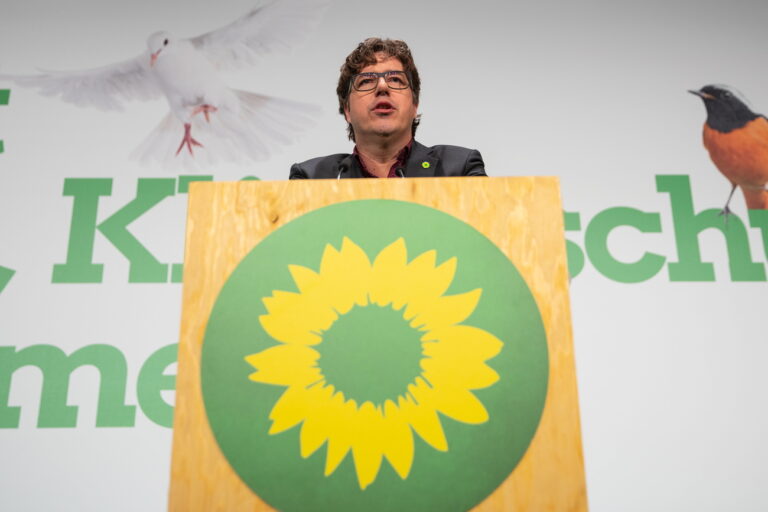 epa07580414 Managing Director of the Greens Michael Kellner speaks during the German Green party (Buendnis 90/Die Gruenen) convention in Berlin, Germany, 18 May 2019. The Green party assembled in the German capital for a party convention focused on the upcoming European Union parliament elections. The European Parliament elections are held the member countries of the European Union from 23 to 26 May 2019. EPA/OMER MESSINGER