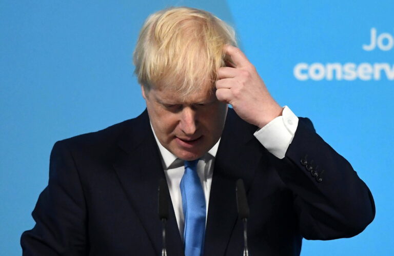 epa07735113 Boris Johnson holds his acceptance speech after he is announced as the new Conservative party leader at an event in London, Britain, 23 July 2019. Former London mayor and foreign secretary Boris Johnson on 23 July 2019 was announced the winner in the party contest to replace Theresa May as leader of the Conservative Party. As the winner, Johnson will also take up the post of Britain's prime minister on 24 July 2019. EPA/NEIL HALL