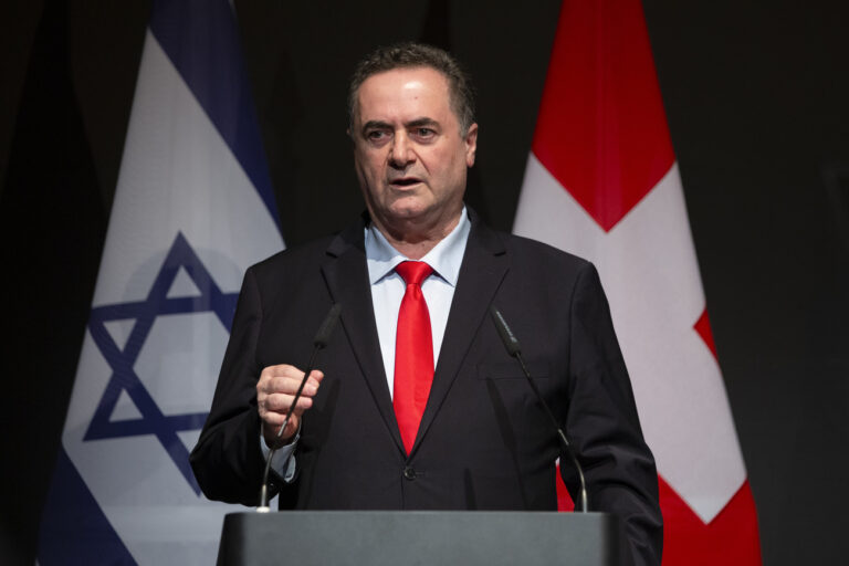 Israel Katz, Israel's Minister of Foreign Affairs, left, speaks during an official visit in Lucerne, Switzerland, Monday, September 2, 2019. Switzerland and Israel celebrate 70 years of diplomatic relations. (KEYSTONE/Peter Klaunzer)