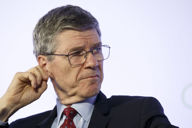 Jeffrey D. Sachs, US economist and director of the Earth Institute at Columbia University, listens a speech during the inaugural session panel of the WTO Forum Public 