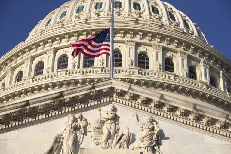 epa08933144 The US national flag is seen flying at half-staff at the US Capitol in Washington, DC, USA, 12 January 2021. At least ten thousand troops of the National Guard will be deployed in Washington by the end of the week, with the possibility of five thousand more, to help secure the Capitol area ahead of more potentially violent unrest in the days leading up to the Inauguration ofUS President-elect Biden. Democrats are attempting to impeach incumbent US President Trump after he incited a mob of his supporters to riot on the US Capitol in an attempt to thwart Congress from certifying Biden's election victory. EPA/MICHAEL REYNOLDS