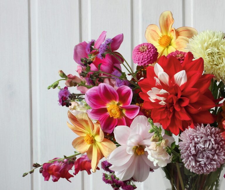 bright autumn bouquet of dahlias and asters on the table