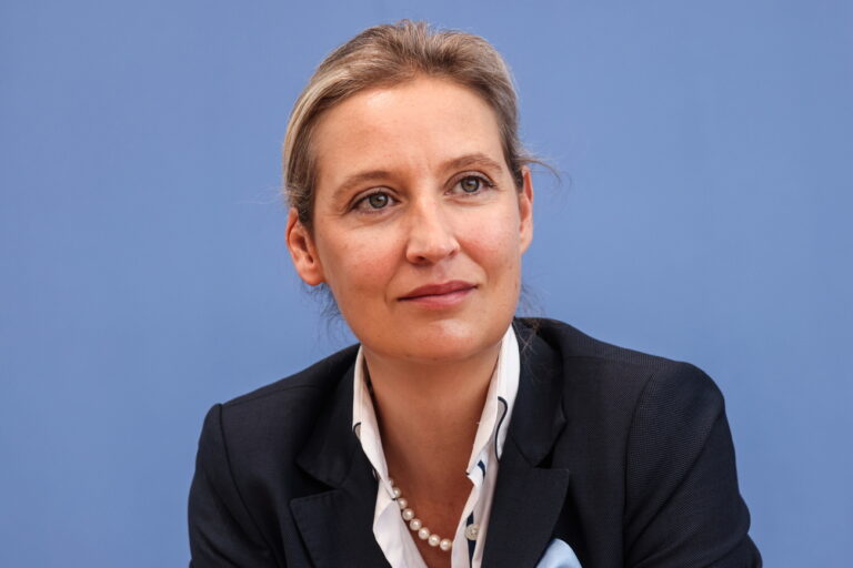 epa09491330 Alternative for Germany (AfD) deputy chairwoman Alice Weidel attends a AfD party press conference in Berlin, Germany, 27 September 2021. The election results show regional differences in the performance of the populist Alternative for Germany (AfD). EPA/FILIP SINGER / POOL