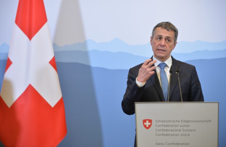 6746335 21.01.2022 Switzerland's President and head of the Federal Department of Foreign Affairs Ignazio Cassis attends a news conference following a meeting with Russian Foreign Minister Sergey Lavrov on the sidelines of the U.S.-Russia talks in Geneva, Switzerland. Alexey Vitvitsky / Sputnik (KEYSTONE/SPUTNIK/Alexey Vitvitsky)