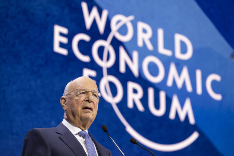 Klaus Schwab, Founder and Executive Chairman, World Economic Forum addresses a plenary session during the 51st annual meeting of the World Economic Forum, WEF, in Davos, Switzerland, on Monday, May 23, 2022. The forum has been postponed due to the Covid-19 outbreak and was rescheduled to early summer. The meeting brings together entrepreneurs, scientists, corporate and political leaders in Davos under the topic 