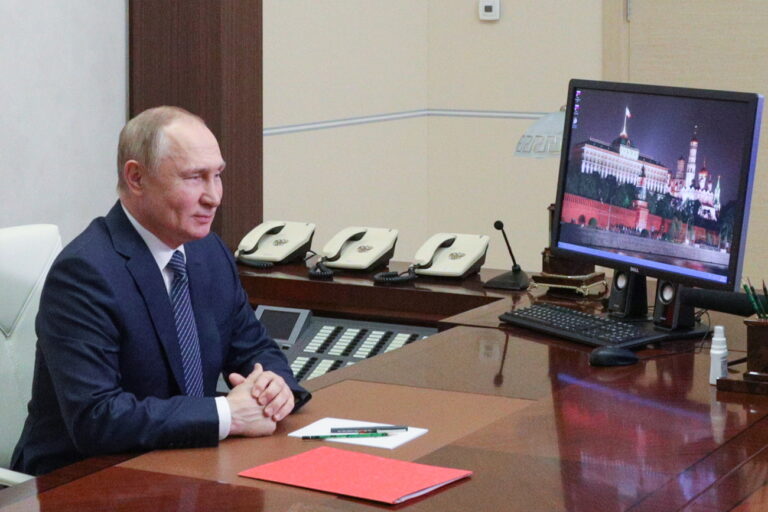 MOSCOW REGION, RUSSIA – JULY 22, 2022: Russia's President Vladimir Putin chairs a Russian Security Council meeting via a video linkup from Novo-Ogaryovo residence. Mikhail Klimentyev/Russian Presidential Press and Information Office/TASS (KEYSTONE/TASS/Mikhail Klimentyev)