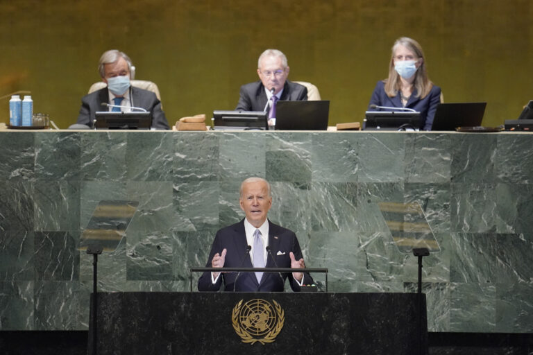 President Joe Biden addresses the 77th session of the United Nations General Assembly, Wednesday, Sept. 21, 2022 at U.N. headquarters. (AP Photo/Mary Altaffer)