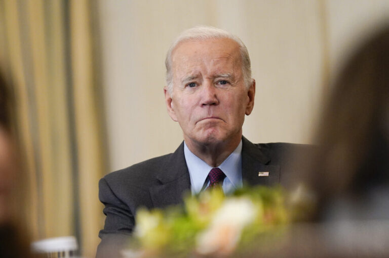 President Joe Biden listens during a meeting of the reproductive rights task force in the State Dining Room of the White House in Washington, Tuesday, Oct. 4, 2022. (AP Photo/Susan Walsh)