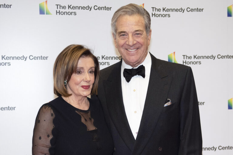 FILE - Speaker of the House Nancy Pelosi, D-Calif., and her husband, Paul Pelosi, arrive at the State Department for the Kennedy Center Honors State Department Dinner, Dec. 7, 2019, in Washington. House Speaker Nancy PelosiâÄ™s husband, Paul, was âÄœviolently assaultedâÄ by an assailant who broke into their San Francisco home early Friday, Oct. 28, 2022, and he is now in the hospital and expected to make a full recovery, said her spokesman, Drew Hammill. (AP Photo/Kevin Wolf, File)