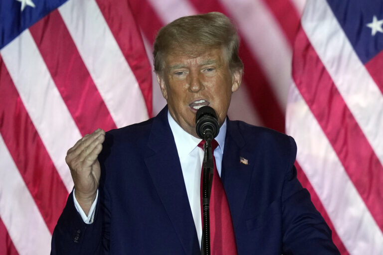 Former President Donald Trump announces a third run for president as he speaks at Mar-a-Lago in Palm Beach, Fla., Tuesday, Nov. 15, 2022. (AP Photo/Rebecca Blackwell)