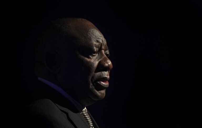 epa10352519 South African president Cyril Ramaphosa speaks during the opening of the World Science Forum (WEF) in Cape Town, South Africa, 06 December 2022. South African president Cyril Ramaphosa has challenged the veracity the Section 89 Phala Phala report into alleged corruption by the President. President Ramaphosa is alleged to have covered up a 4 million US dollar theft from Phala Phala farm which he owns in the north east of South Africa in 2020 in a finding by an independent panel. EPA/NIC BOTHMA