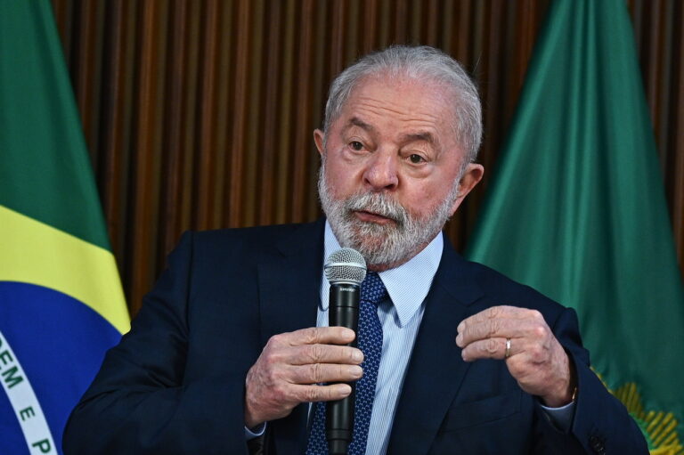 epa10434047 The President of Brazil, Luiz Inacio Lula da Silva, speaks during a meeting with governors at the Planalto Palace, in Brasilia, Brazil, 27 January 2023. EPA/Andre Borges