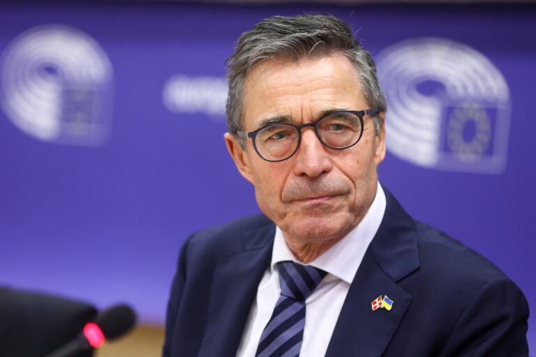 epa10441292 Anders Fogh Rasmussen, former NATO Secretary General speaks during a Committee on Foreign Affairs Subcommittee on Security and Defence at the European Parliament in Brussels, Belgium, 31 January 2023. EPA/STEPHANIE LECOCQ