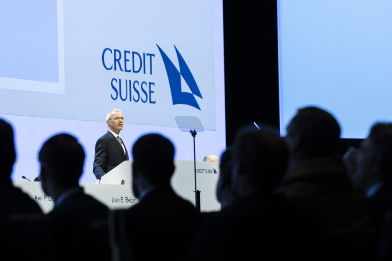 Swiss bank Credit Suisse Chairman Axel P. Lehmann attends the annual shareholders' meeting of the Swiss banking group on Tuesday, April 4, 2023 in Zurich, Switzerland. Swiss Bank Credit Suisse was rescued in a three billion dollars purchase by its Swiss rival UBS in a government-backed deal. (KEYSTONE/Michael Buholzer)