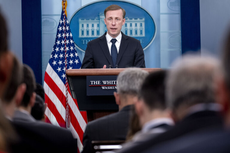 White House national security adviser Jake Sullivan speaks at a press briefing at the White House in Washington, Monday, April 24, 2023. (AP Photo/Andrew Harnik)
