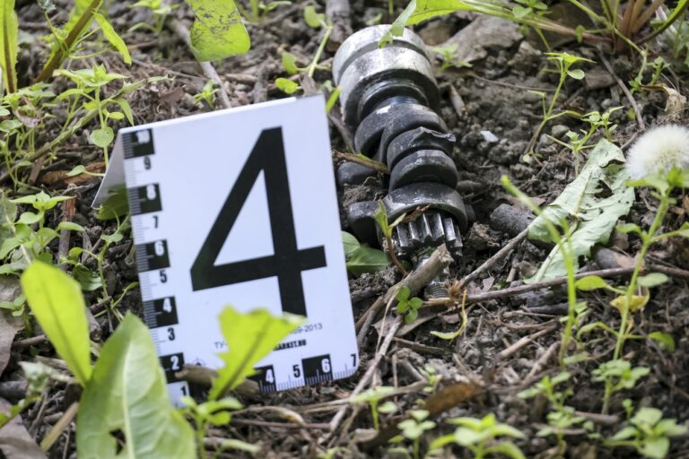 This photo shows a part of a Ukrainian drone which reportedly damaged an apartment building in Moscow, Russia, Tuesday, May 30, 2023. In Moscow, residents reported hearing explosions and Mayor Sergei Sobyanin later confirmed there had been a drone attack that he said caused 