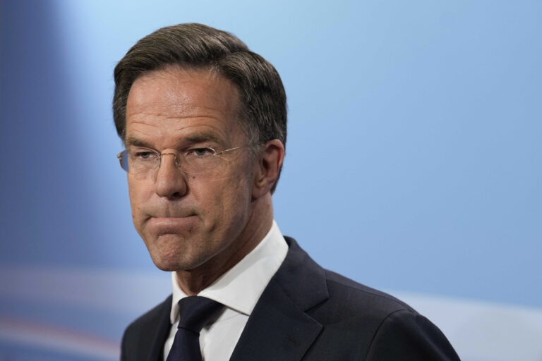 epa10733213 Dutch Prime Minister Mark Rutte speaks to the press after the government coalition collapsed following failed consultations on asylum policy, The Hague, Netherlands, 07 July 2023. Rutte on 07 July announced the government will resign as disagreements among coalition parties about asylum policy were 'irreconcilable'. EPA/PHIL NIJHUIS
