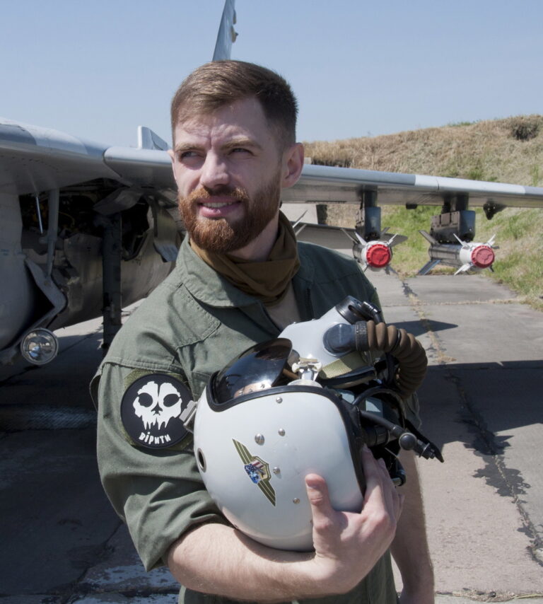 epa10823823 An undated handout picture made available by the 40th Tactical Aviation Brigade on 27 August 2023 shows Ukrainian pilot Andrii Pilshchykov, who died in a mid-air collision involving of two L-39 combat-training aircrafts on 25 August 2023 in the Zhytomyr region, the Ukrainian airforce confirmed. Andrii Pilshchykov, with the call sign 