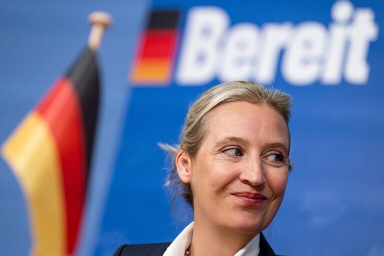 09.10.2023, Berlin: Alice Weidel, Fraktionsvorsitzende der AfD, nimmt an einer Pressekonferenz in der Bundespressekonferenz nach den Landtagswahlen in Bayern und Hessen teil. Foto: Fabian Sommer/dpa +++ dpa-Bildfunk +++ (KEYSTONE/DPA/Fabian Sommer)