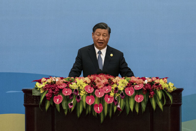 Chinese President Xi Jinping delivers a speech during the Belt and Road Forum at the Great Hall of the People in Beijing, Wednesday, Oct. 18, 2023. (AP Photo/Louise Delmotte)