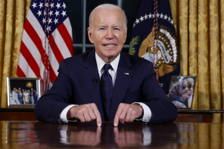 President Joe Biden speaks from the Oval Office of the White House Thursday, Oct. 19, 2023, in Washington, about the war in Israel and Ukraine. (Jonathan Ernst/Pool via AP)