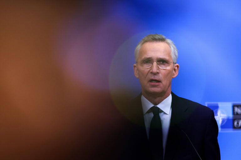 epa11151674 NATO Secretary General Jens Stoltenberg holds a pre-ministerial press conference at the Alliance headquarters in Brussels, Belgium, 14 February 2024. NATO defense ministers will meet on 15 February at NATO headquarters in Brussels. A separate meeting of the Ukraine Defense Contact Group (UDCG) will be held at NATO headquarters on 14 February. EPA/OLIVIER MATTHYS