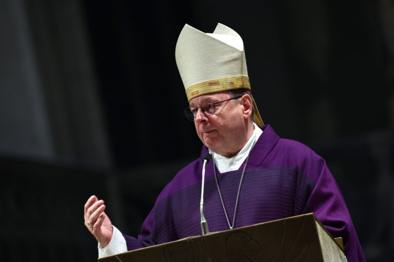 epa11166770 Bishop of Limburg Georg Baetzing preaches during the opening service at the Spring General Assembly of the German Bishops' Conference (Deutsche Bischofskonferenz) in Augsburg, Germany, 19 February 2024. German bishops gather in Augsburg for their annual spring general assembly which takes place this year from 19 to 22 February 2024. EPA/ANNA SZILAGYI