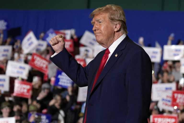 FILE - Republican presidential candidate former President Donald Trump arrives at a campaign rally, March 2, 2024, in Greensboro, N.C. The Supreme Court has restored Donald Trump to 2024 presidential primary ballots, rejecting state attempts to hold the Republican former president accountable for the Capitol riot. The justices ruled a day before the Super Tuesday primaries that states cannot invoke a post-Civil War constitutional provision to keep presidential candidates from appearing on ballots. (AP Photo/Chris Carlson, File)