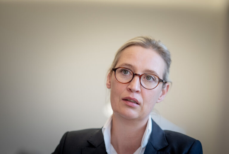 PRODUKTION - 20.03.2024, Berlin: Alice Weidel, Fraktionsvorsitzende und Bundessprecherin der AfD, aufgenommen bei einem Interview in ihrem Büro im Bundestag. (zu dpa: «Weidel: Entscheidung zu AfD-Kanzlerkandidatur spätestens in einem Jahr») Foto: Michael Kappeler/dpa +++ dpa-Bildfunk +++ (KEYSTONE/DPA/Michael Kappeler)