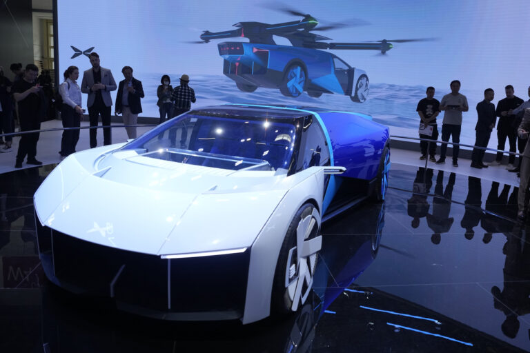 A eVTOL flying concept car from AeroHT, an affiliate of Chinese automaker XPENG is displayed during Auto China 2024 held in Beijing, Thursday, April 25, 2024. Global automakers and EV startups unveiled new models and concept cars at China's largest auto show on Thursday, with a focus on the nation's transformation into a major market and production base for digitally connected, new-energy vehicles. (AP Photo/Ng Han Guan)