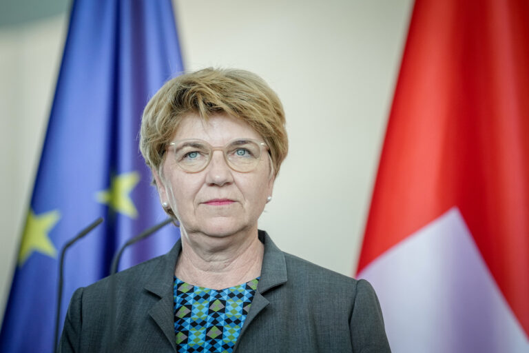 15.05.2024, Berlin: Die Bundespräsidentin der Schweizerischen Eidgenossenschaft Viola Amherd gibt eine Pressekonferenz. Foto: Kay Nietfeld/dpa +++ dpa-Bildfunk +++ (KEYSTONE/DPA/Kay Nietfeld)