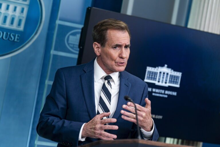 epa11348889 White House national security communications advisor John Kirby speaks during a news conference in the James S. Brady Press Briefing Room at the White House in Washington, DC, USA, 17 May 2024. EPA/Al Drago / POOL