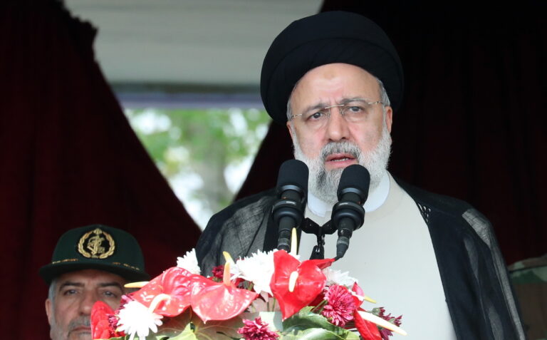 epa11354654 (FILE) - Iranian President Ebrahim Raisi speaks during the annual Army Day in a military base in Tehran, Iran, 17 April 2024 (reissued 20 May 2024). According to Iranian state media, President Raisi, Foreign Minister Hossein Amir Abdolahian and several others were killed in the crash. Raisi was returning after an inauguration ceremony of the joint Iran-Azerbaijan constructed Qiz-Qalasi dam at the Aras River. EPA/ABEDIN TAHERKENAREH